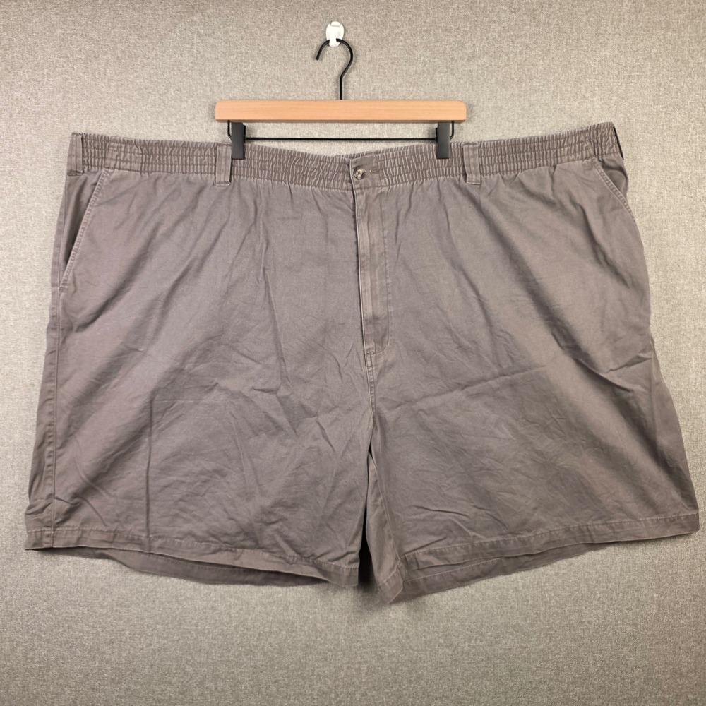 Harbor Bay Mens 5XL Gray Cotton Twill Elastic Waist Casual Chino Shorts Big Tall